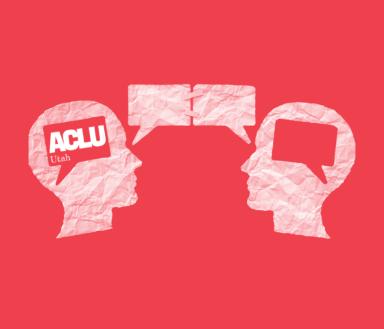 ACLU of Utah graphic showing two people communicating and exchanging thoughts.