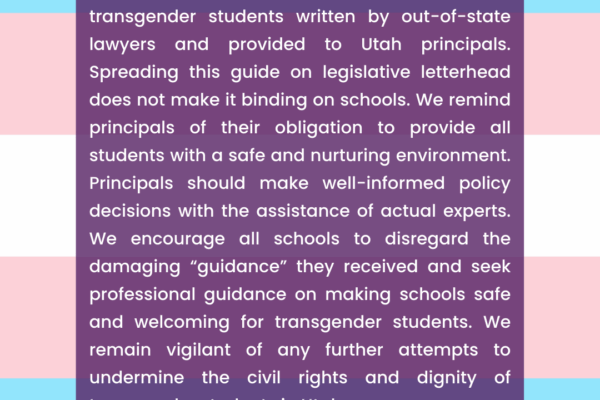 Photo of Utah Pride Center and ACLU response to harmful materials towards trans youth
