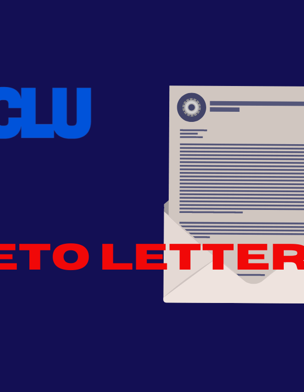 Graphic for ACLU of Utah for veto letters to Gov. Cox