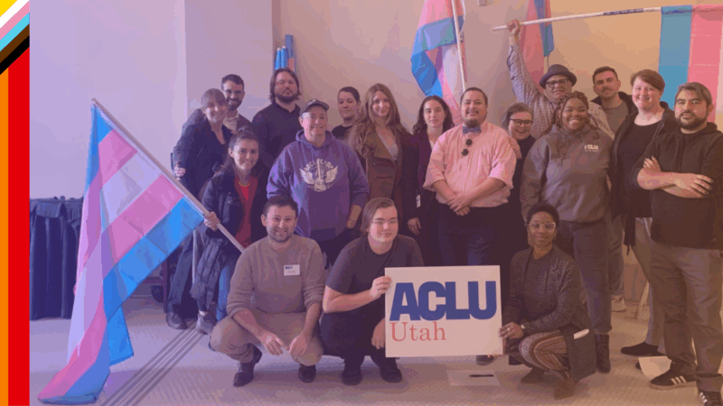 photo with ACLU of Utah staff and volunteers at the Utah State Capitol prior to a hearing about SB 16.