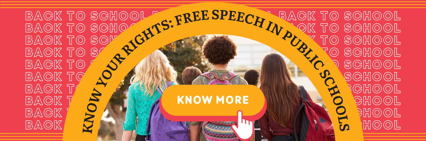 Graphic for ACLU of Utah showing students walking into school under an arch that reads