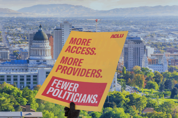 Abortion Care sign over Salt Lake City.