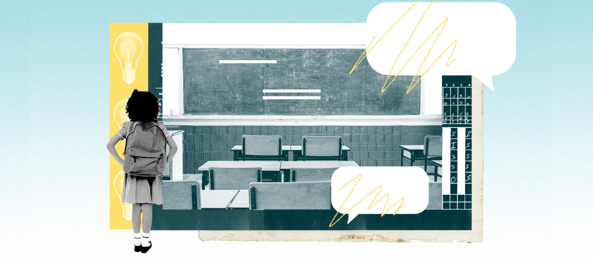 Graphic for ACLU of Utah protect against classroom censorship depicting a girl looking into a classroom.