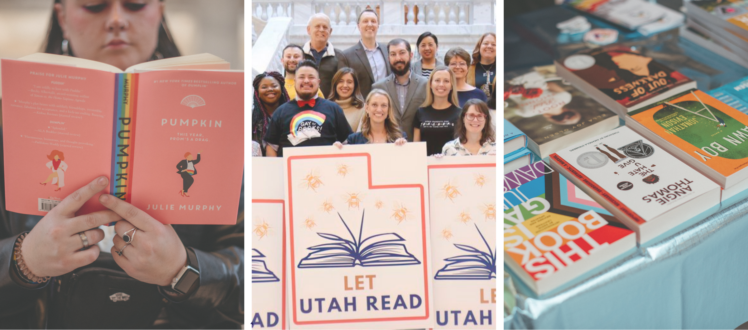 Photos from ACLU of Utah's Let Utah Read coalition partners.