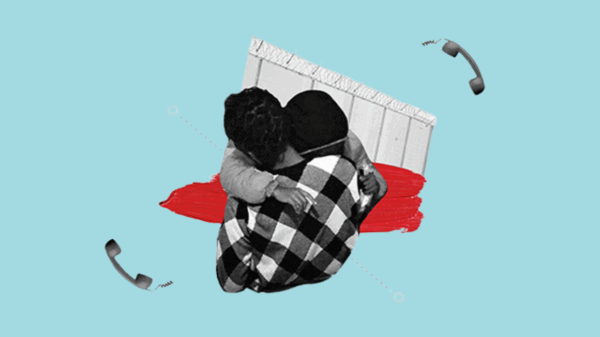 Graphic of a person carrying their child to saftey.