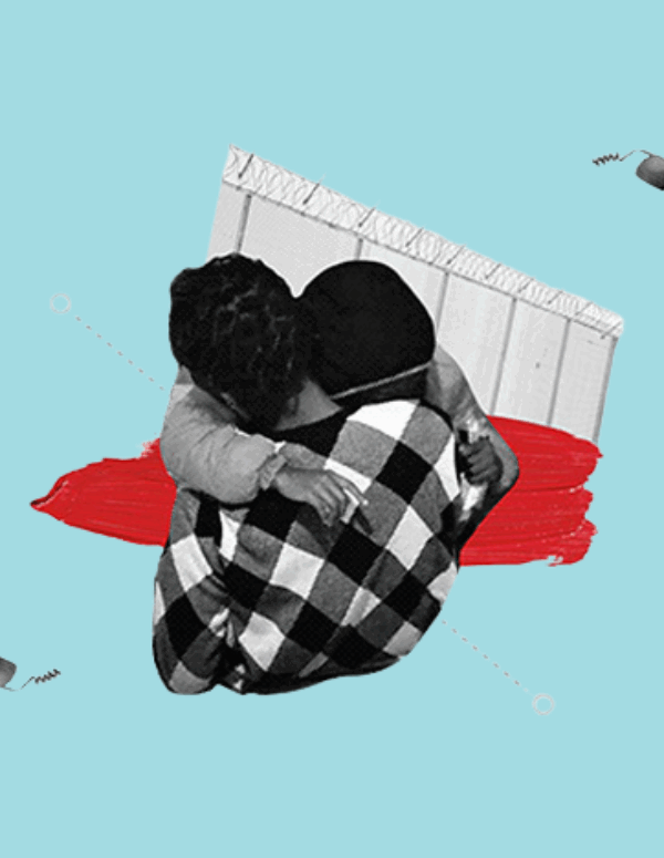 Graphic of a person carrying their child to saftey.