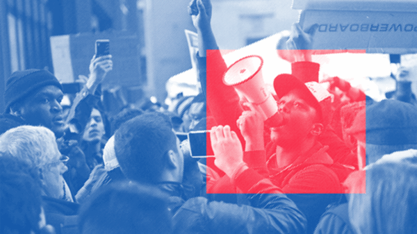 Graphic for ACLU of Utah Know Your Rights while protesting featuring people protesting.