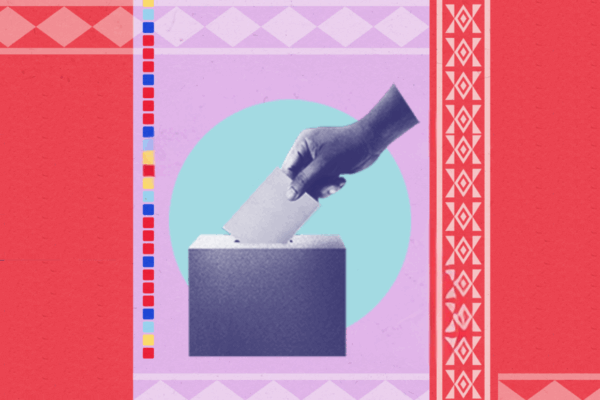 graphic of voter with traditional tribal design.