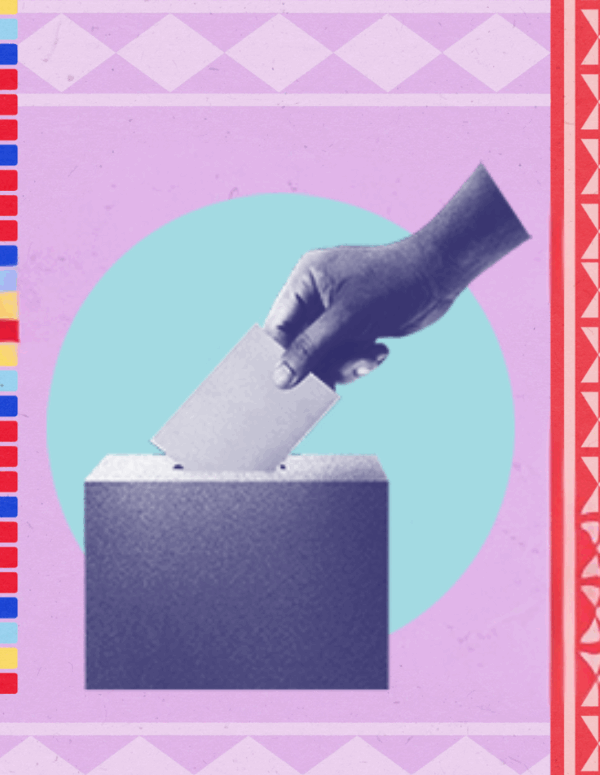 graphic of voter with traditional tribal design.