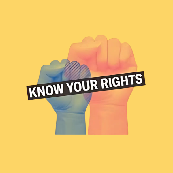 Graphic of two fists that has Know Your Rights displayed in the middle for the ACLU of Utah's Know Your Rights page.