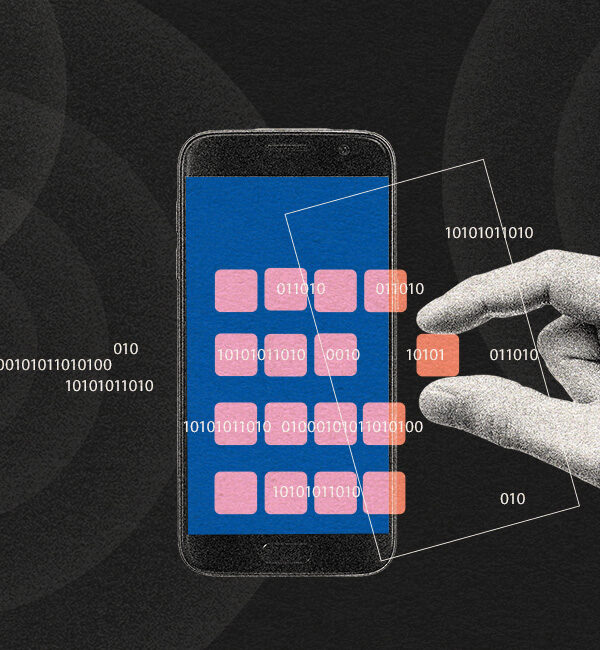 A graphic featuring images pertaining to technology and online censorship.