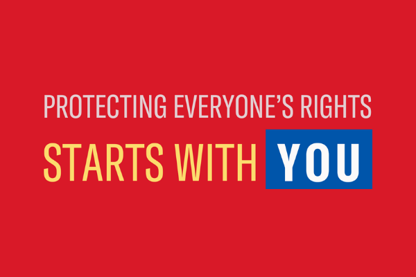 protecting everyone's rights starts with you graphic in aclu red.