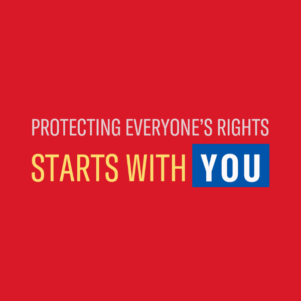 protecting everyone's rights starts with you graphic in aclu red.