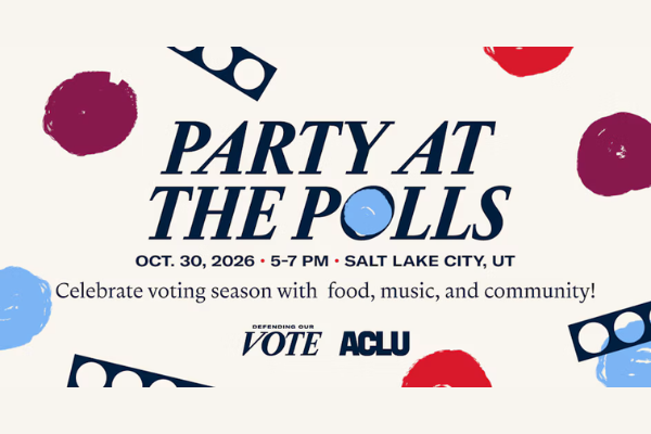 Words "party at the polls" with colorful dots
