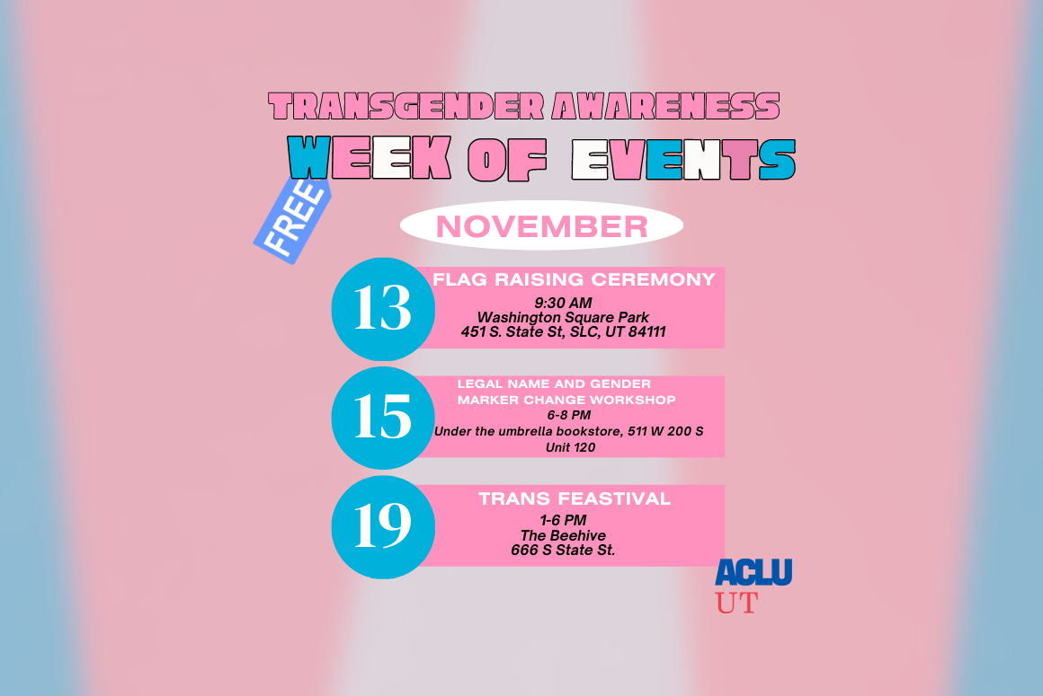 Graphic for aclu of utah with all the tdor events