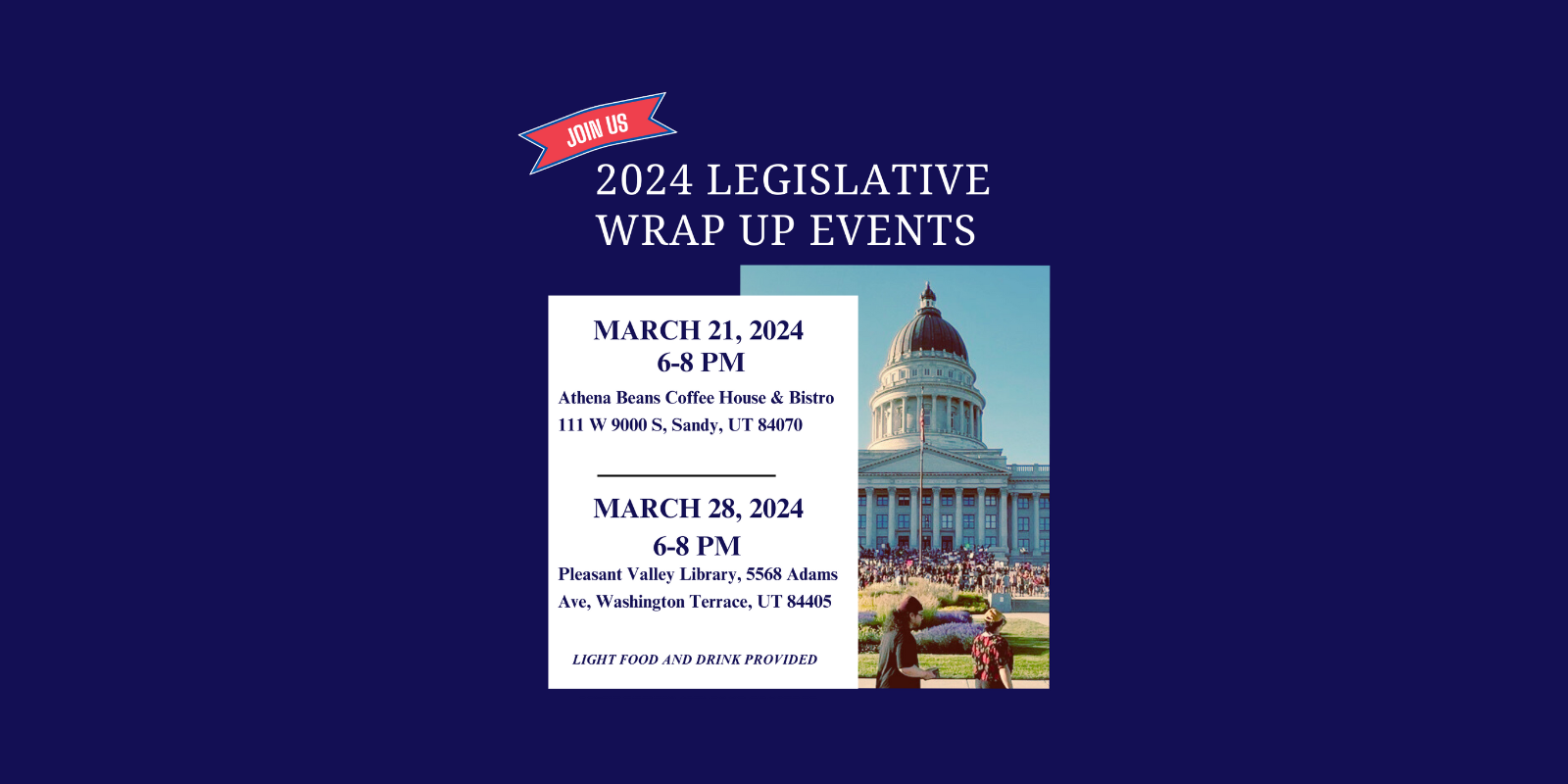 graphic for aclu of utah 2024 legislative wrap up events.