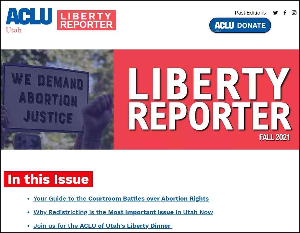 newsletter, Fall 2021, liberty reporter, cover, e-newsletter