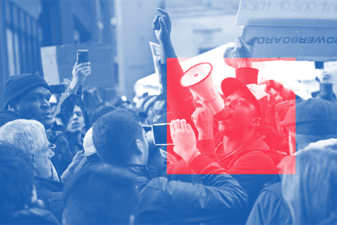 Graphic for ACLU of Utah Know Your Rights while protesting featuring people protesting.