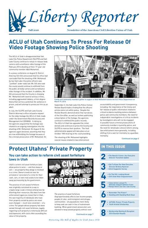 newsletter, fall 2016, liberty reporter, cover