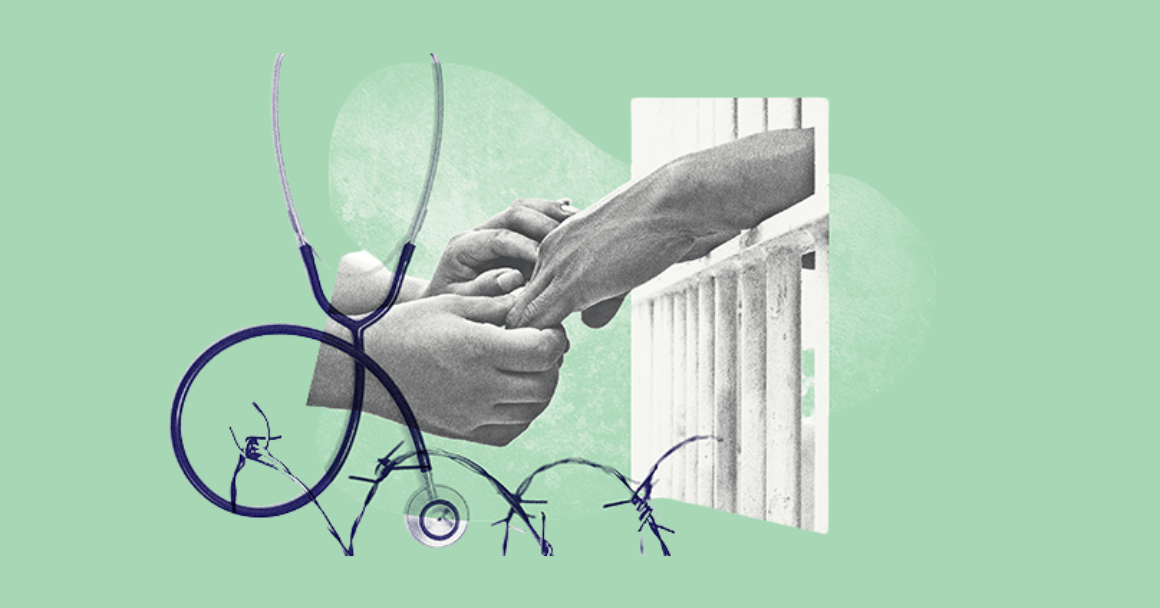 Graphic for ACLU of Utah Know Your Rights featuring a two hands reaching out with care to the other behind bars.