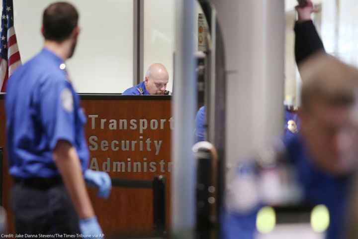 A TSA security check point.